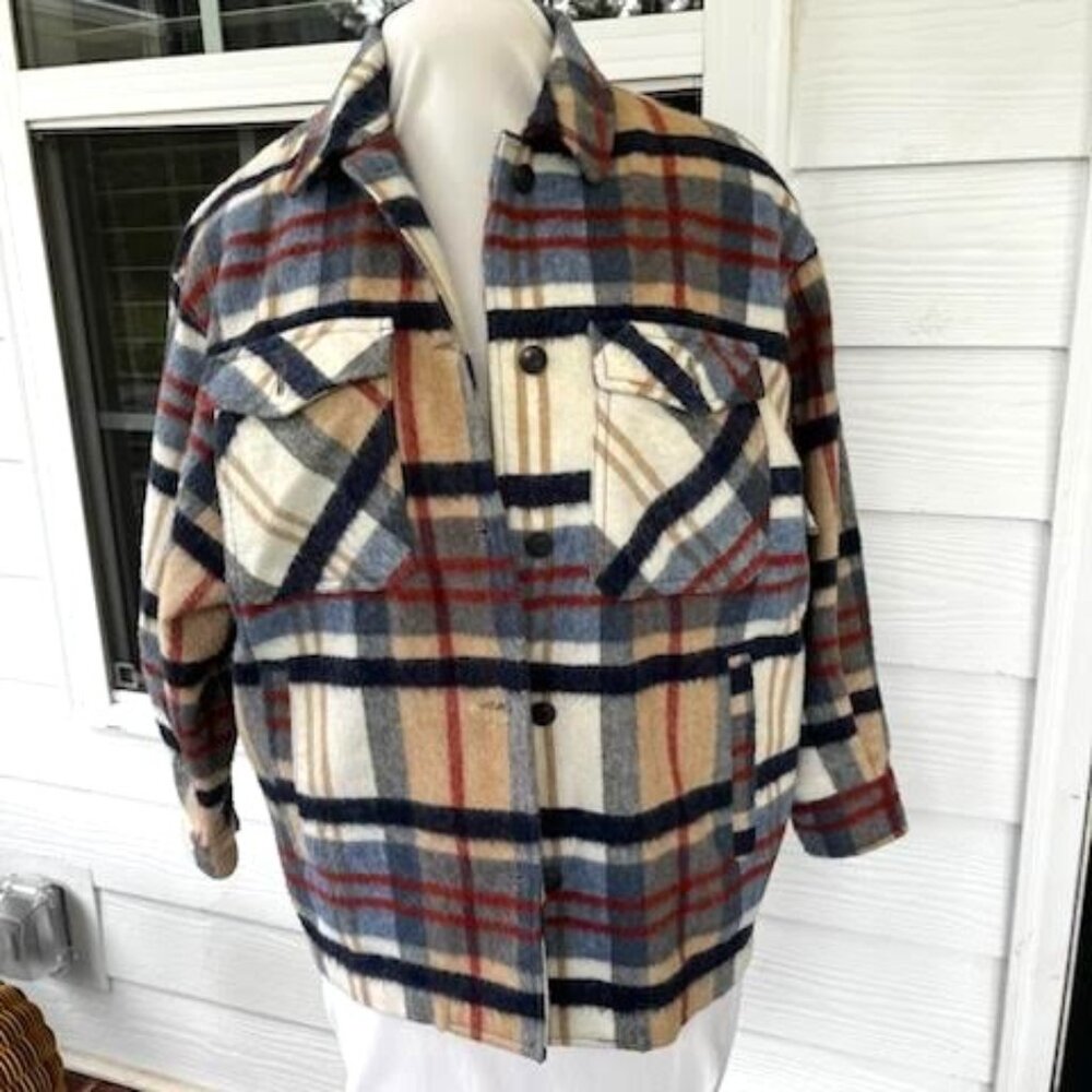 ZARA Flannel Wool Shacket Women's XS Plaid Cabincore Oversized Fit